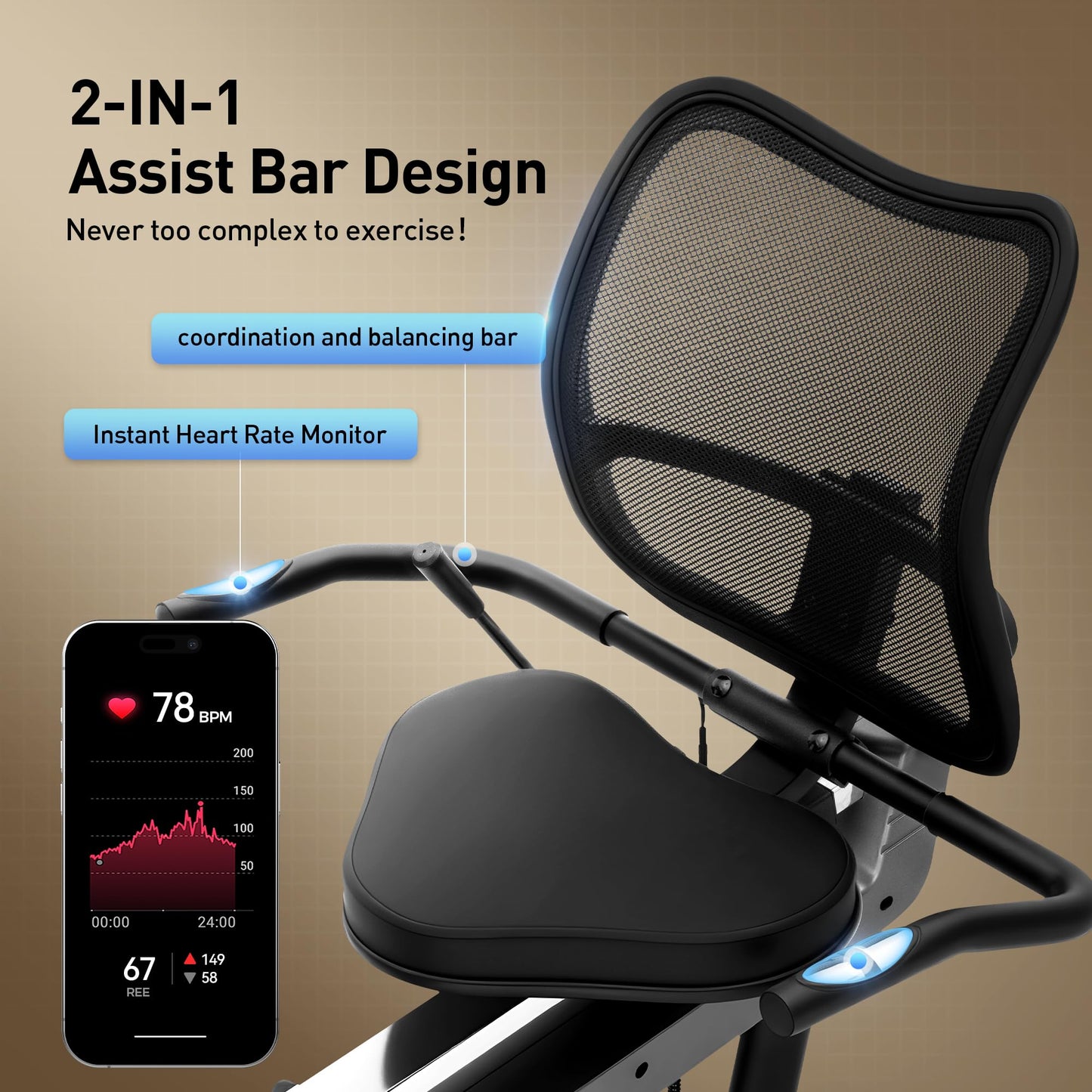 Alphaappliance Recumbent Exercise Bike for Home, Stationary Bikes with APP Compatible & 16-Level Resistance, Quiet Magnetic Indoor Bicycle for Seniors with 400LBS Weight Capacity & Adjustable Seat