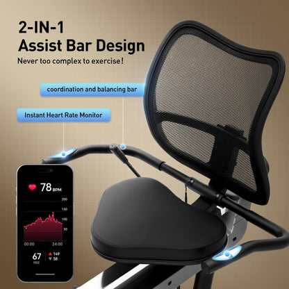 Alphaappliance Recumbent Exercise Bike for Home, Stationary Bikes with APP Compatible & 16-Level Resistance, Quiet Magnetic Indoor Bicycle for Seniors with 400LBS Weight Capacity & Adjustable Seat