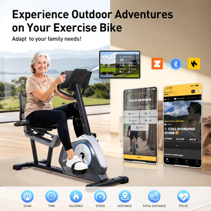 Alphaappliance Recumbent Exercise Bike for Home, Stationary Bikes with APP Compatible & 16-Level Resistance, Quiet Magnetic Indoor Bicycle for Seniors with 400LBS Weight Capacity & Adjustable Seat