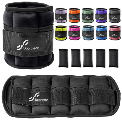 Sportneer Adjustable Weighted Ankle Weights Set 1 Pair 2 4 6 8 10 Lbs Leg Weight Straps for Women Men for Gym,Fitness, Workout,Walking, Jogging,1-5 lbs for Each Ankle, 1 Pair 2-10 lbs (Black)