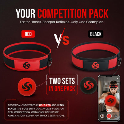 Soul Shift - Boxing Reflex Ball – Dual Competition Set | 2 Adjustable Headbands + 2 Training Balls + App Included | Speed, Agility & Hand-Eye Coordination for Adults & Kids | MMA Training Equipment