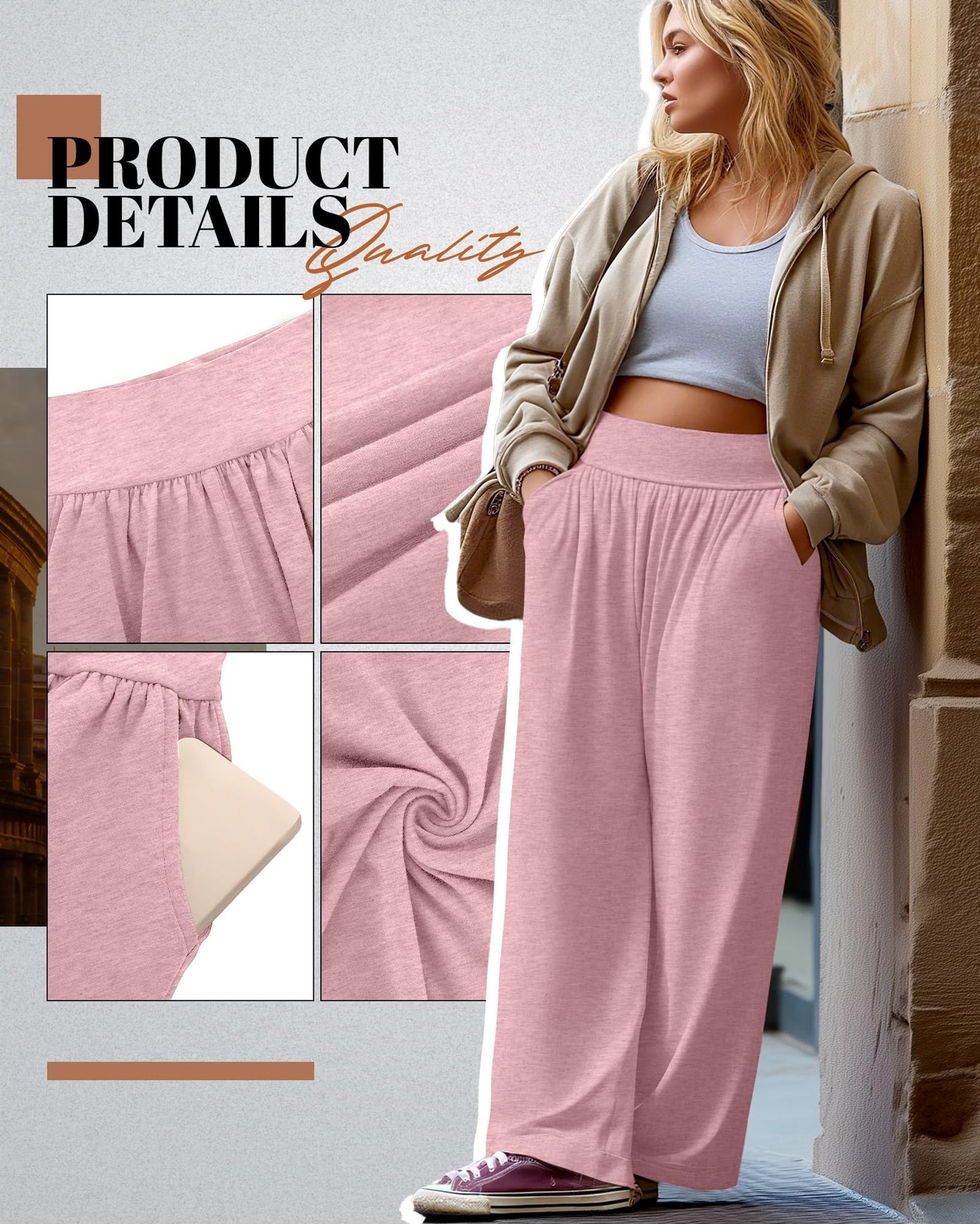 Neer 3 Pack Women Plus Size Wide Leg Yoga Pants High Waist Sweatpants Plus Size Palazzo Pants Lounge with Pockets(Black,Dark Grey,Pink,2X-Large)