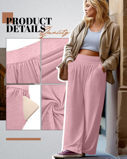 Neer 3 Pack Women Plus Size Wide Leg Yoga Pants High Waist Sweatpants Plus Size Palazzo Pants Lounge with Pockets(Black,Dark Grey,Pink,2X-Large)
