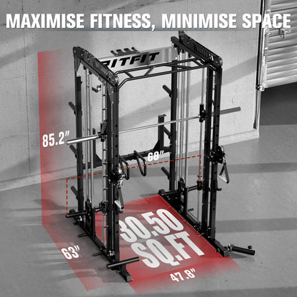 RitFit M1 Pro SmithMachine with Cable Crossover System, Multi-Function Squat Rack Power Cage for Home Gym, Power Rack and Packages Black（bp260 Package）
