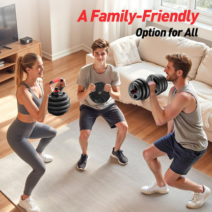 FITPLAM 4 in 1 Adjustable Dumbbell Weight Set, 45lbs Free Weights with Upgraded Nut, Used as Kettlebells, Barbell, Push Up Stand for Home, Gym, Fitness, Exercise, Suitable Men/Women, Black