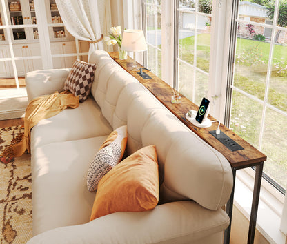 SUPERJARE 78.8 inch Narrow Console Table with Outlet, Sofa Table Set of 2, Behind Couch Table, Long Entryway Tables with Charging Station, for Living Room, Rustic Brown