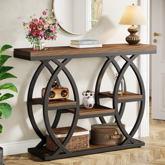 Tribesigns 39.4" Console Table, Industrial 4-Tier Sofa Table Entryway Table with Storage Shelves, Narrow Wood Accent Tables with Metal Frame for Small Spaces, Hallway, Foyer, Rustic Brown