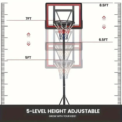 Adjustable Height 5.5-7" Basketball Stand, 44" Shatterproof Backboard - Portable, Wheeled Base