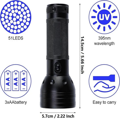 UV Flashlight, Black Light Waterproof, Home & Hotel Inspection, Pet Urine Detector