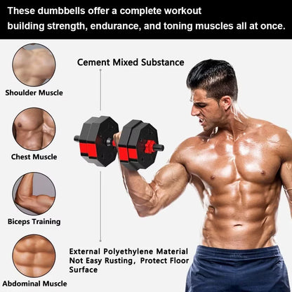 Adjustable Dumbbell to Barbell Fitness Set – 44lbs Anti-Slip Grip, 3-in-1 Weight Set
