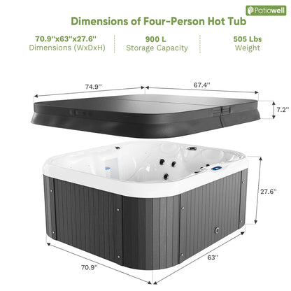 2 To 4 Person 25-Jet Outdoor Hot Tub, Intelligent Control, Water Purification, Family Spa