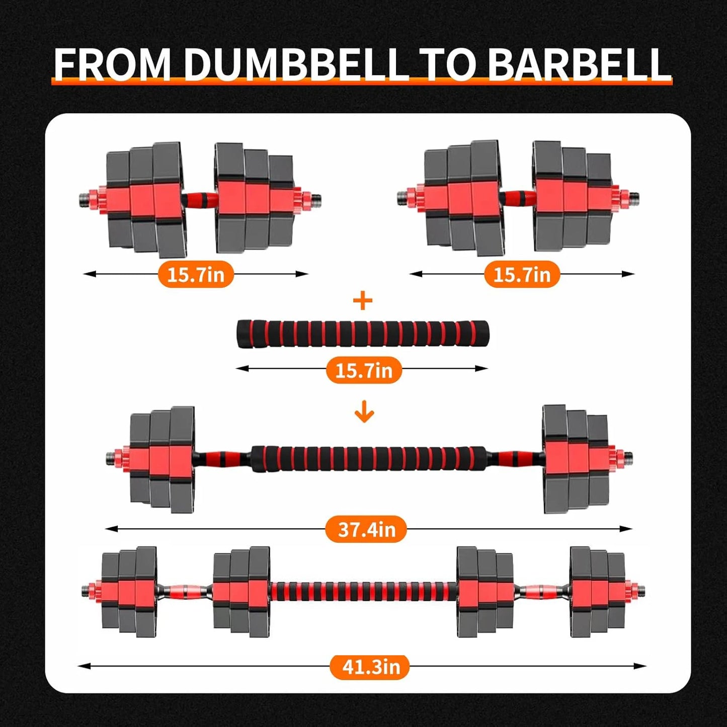 Adjustable Dumbbell to Barbell Fitness Set – 44lbs Anti-Slip Grip, 3-in-1 Weight Set