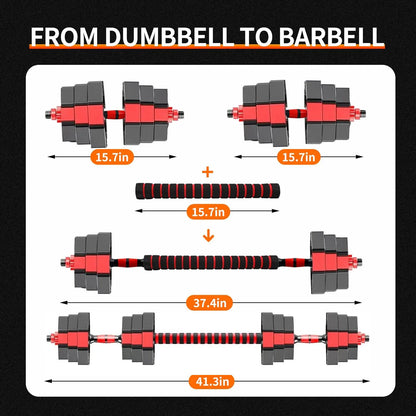Adjustable Dumbbell to Barbell Fitness Set – 44lbs Anti-Slip Grip, 3-in-1 Weight Set