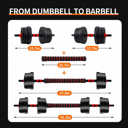 5-44lbs Adjustable Dumbbell to Barbell Set, Anti-Slip Grip, Versatile Home Gym Fitness Strength Training