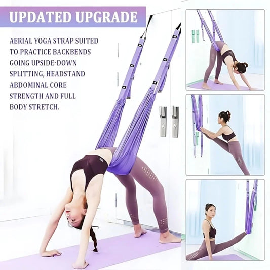 No-Install Purple Aerial Yoga Rope, Heavy-Duty Anti-Fray Yoga Hammock, Adjustable Length for Beginners & Pros