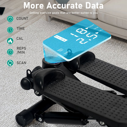 Stepper Exercise, Mini Stair, Under Desk Bike Pedal, LCD Monitor, Resistance Bands