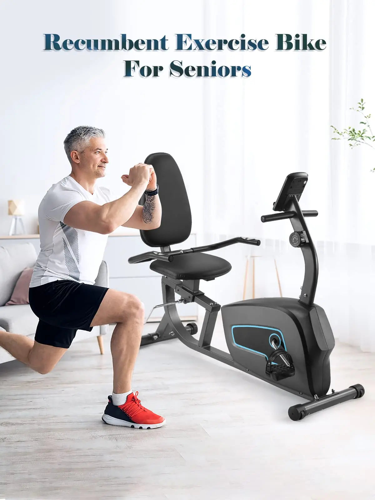 Recumbent Exercise Bike, Quiet 8 Levels, Heart Rate Handle