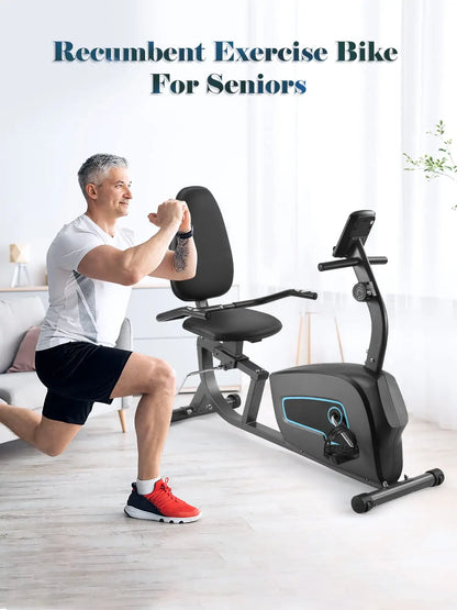 Recumbent Exercise Bike, Quiet 8 Levels, Heart Rate Handle