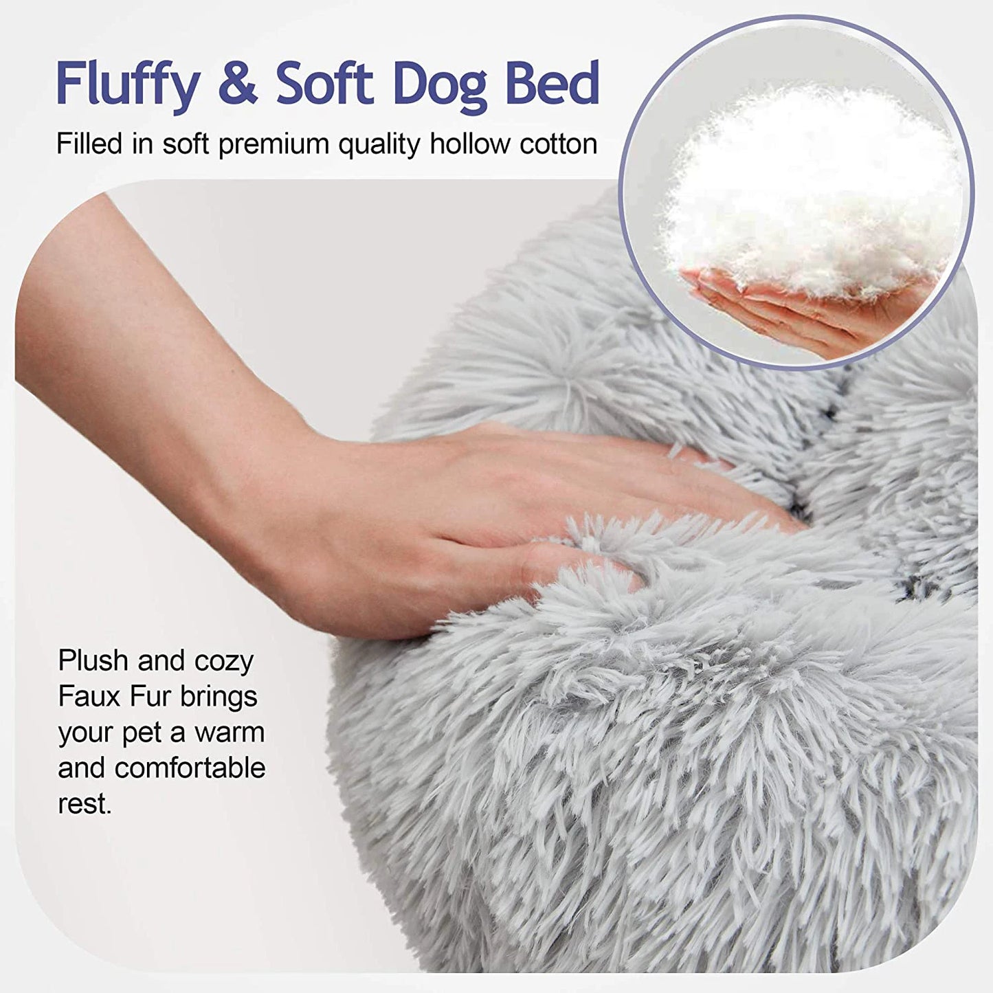Donut Dog/Cat Calming Bed, Warm Soft Long Plush, Washable