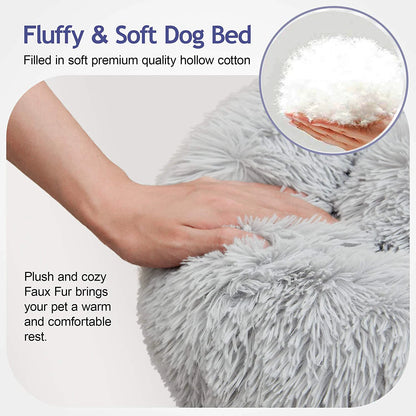 Donut Dog/Cat Calming Bed, Warm Soft Long Plush, Washable