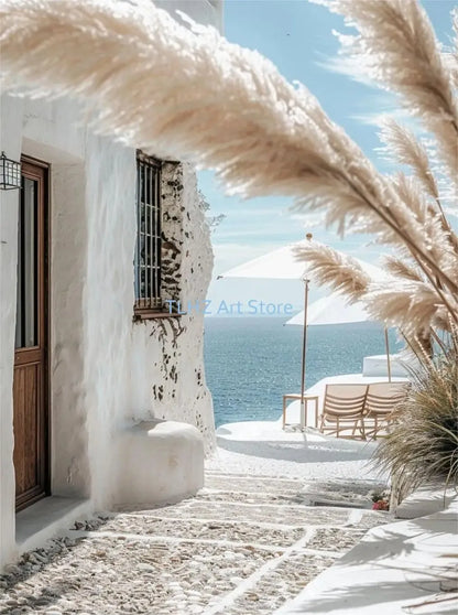 Modern Greece Summer Coast Santorini Travel Landscape Posters And Prints, Canvas Printing, Wall Art