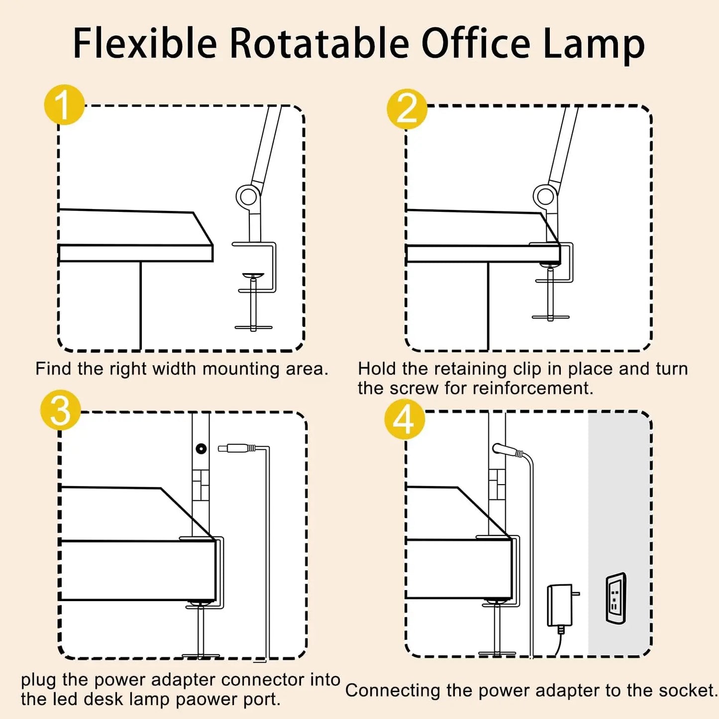 LED Desk Lamp with Clamp Flexible 4 sections Swing Arm Three light Sources, 4 Color Modes & 5 Brightness