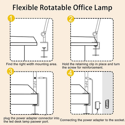 LED Desk Lamp with Clamp Flexible 4 sections Swing Arm Three light Sources, 4 Color Modes & 5 Brightness