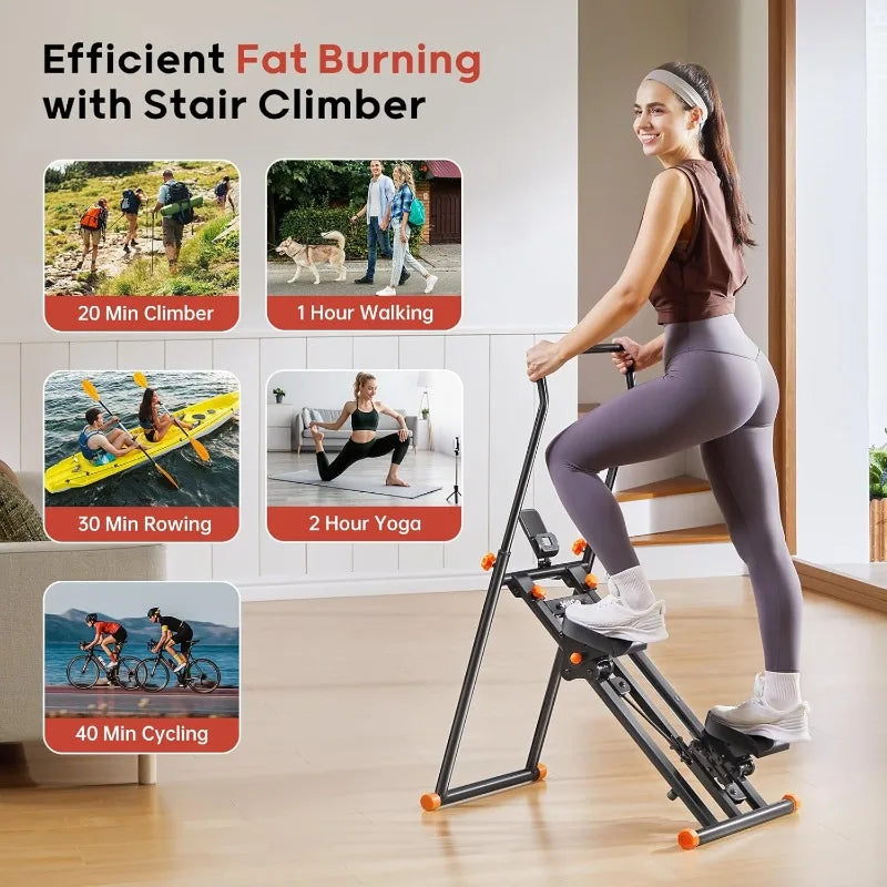 Foldable Stair Stepper Machine, Vertical Stair Climber, Home/Gym, Full-Body Cardio Workout Equipment, Adjustable Handlebar