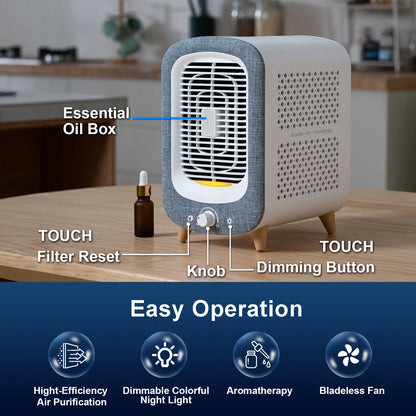 Air Purifier, Home 780sq ft, HEPA & Activated Carbon, Air Cleaner, Fragrance Sponge, Nightlight