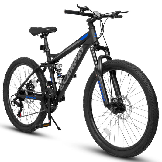 Ecarpat Dual Full Suspension Mountain Bike 24/26/27.5 Inch, Boy/Girl Men/Women, 21-Speed Disc Bicycles