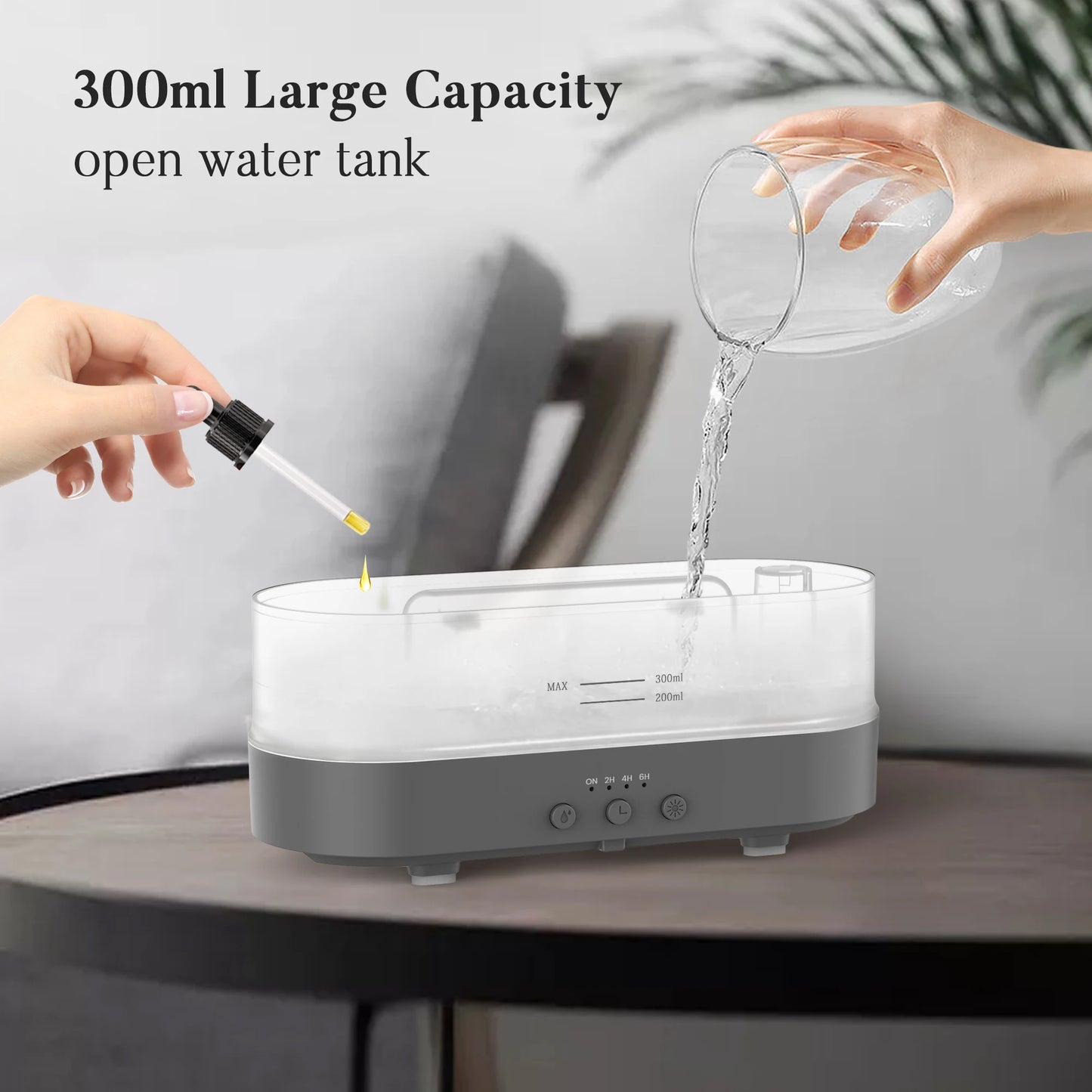 Air Humidifier, Small Size, Ultrasonic Cool Mist Maker, Aroma Diffuser Led Essential Oil Flame Lamp