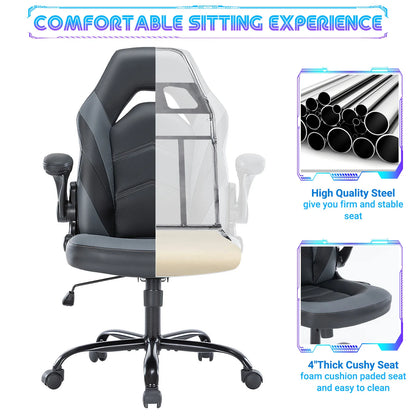 JHK Ergonomic Office Computer Home Gaming Desk Chair, Adjustable, PU Leather, Flip-up Armrest