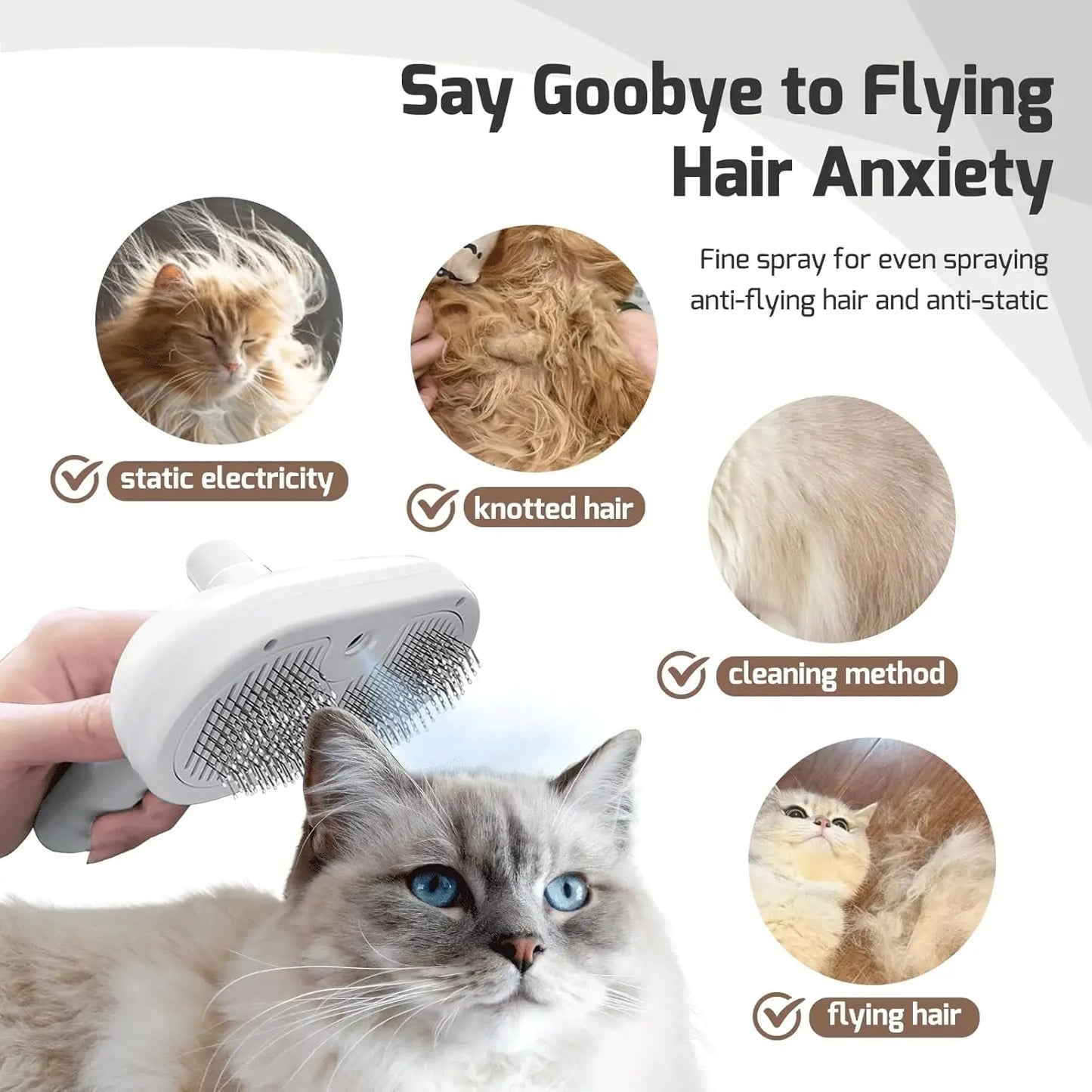 Pet Mist Humidifier Comb, Hair Remover, Cleaning Brush, Grooming Cat/Dog