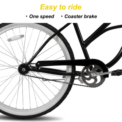 26 Inch Unisex Beach Cruiser Bike, Single Speed, Rear Coaster Brake, Comfortable Seat, Dual Springs