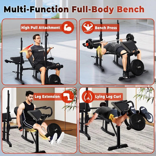 8-in-1 Multi-Function Full Body Exercise Weight Bench, Strength Training Workout