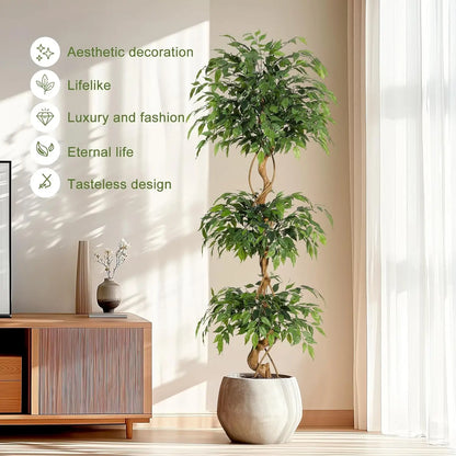 Ficus Tree Artificial, Indoor, White Pot