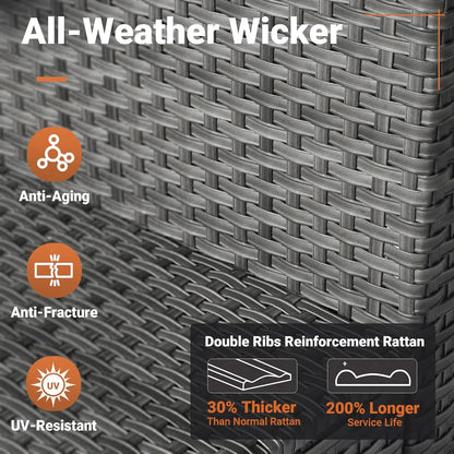 11 Piece Outdoor Patio Furniture Set with Fire Pit Table, Conversation Sectional Wicker Couch with Swivel Chairs