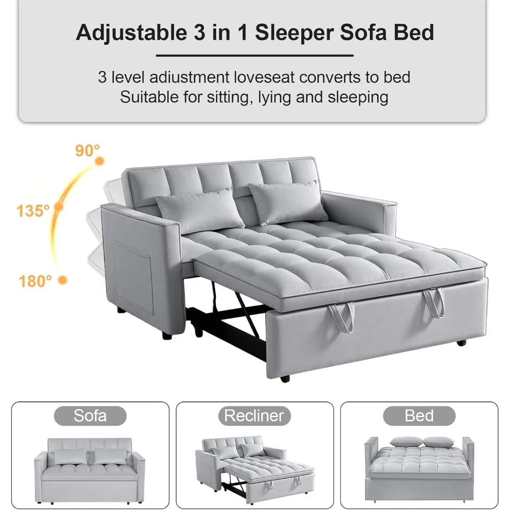 Pull-Out Sleeper Sofa Bed 3-Level Adjustable Backrest, Loveseat Sleeper Couch