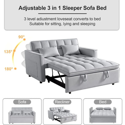 Pull-Out Sleeper Sofa Bed 3-Level Adjustable Backrest, Loveseat Sleeper Couch