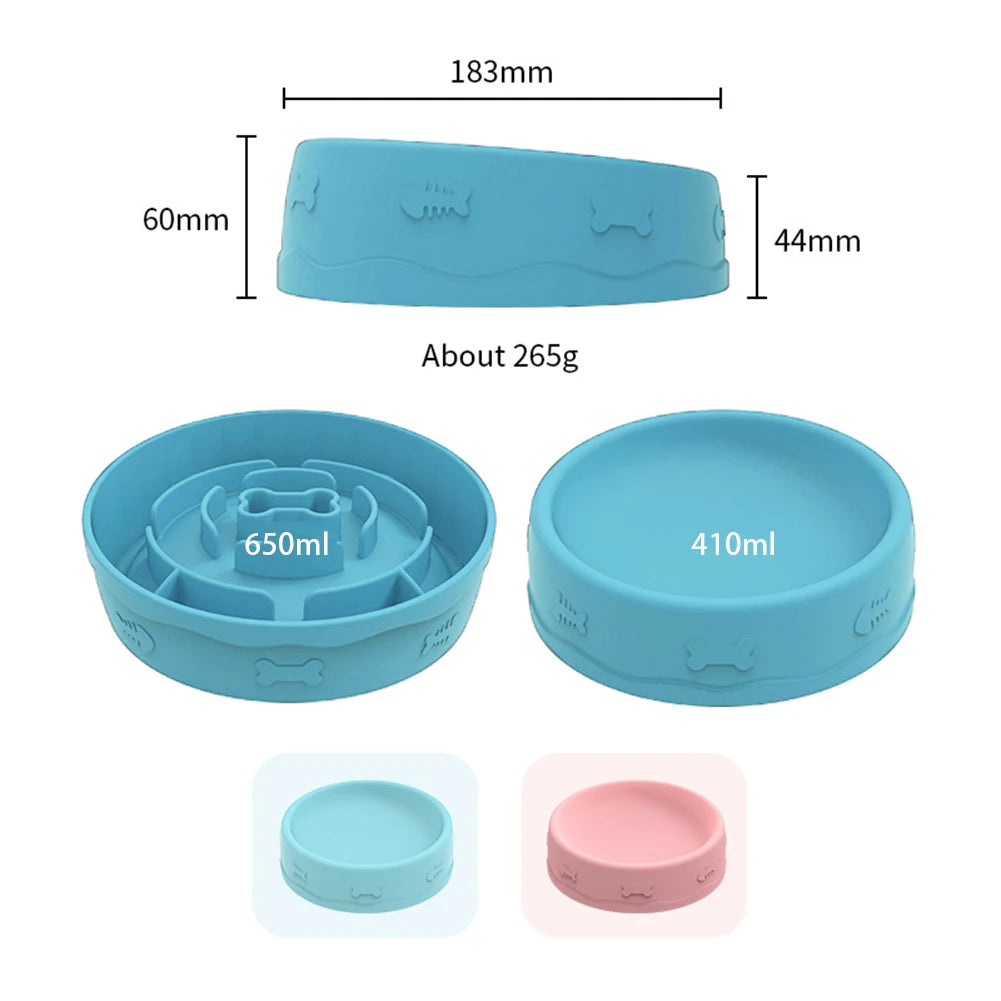 2-in-1 Pets Silicone Slow Feeder, 10 Degree Tilted Multifunctional Portable Double-sided Food/Water Bowls