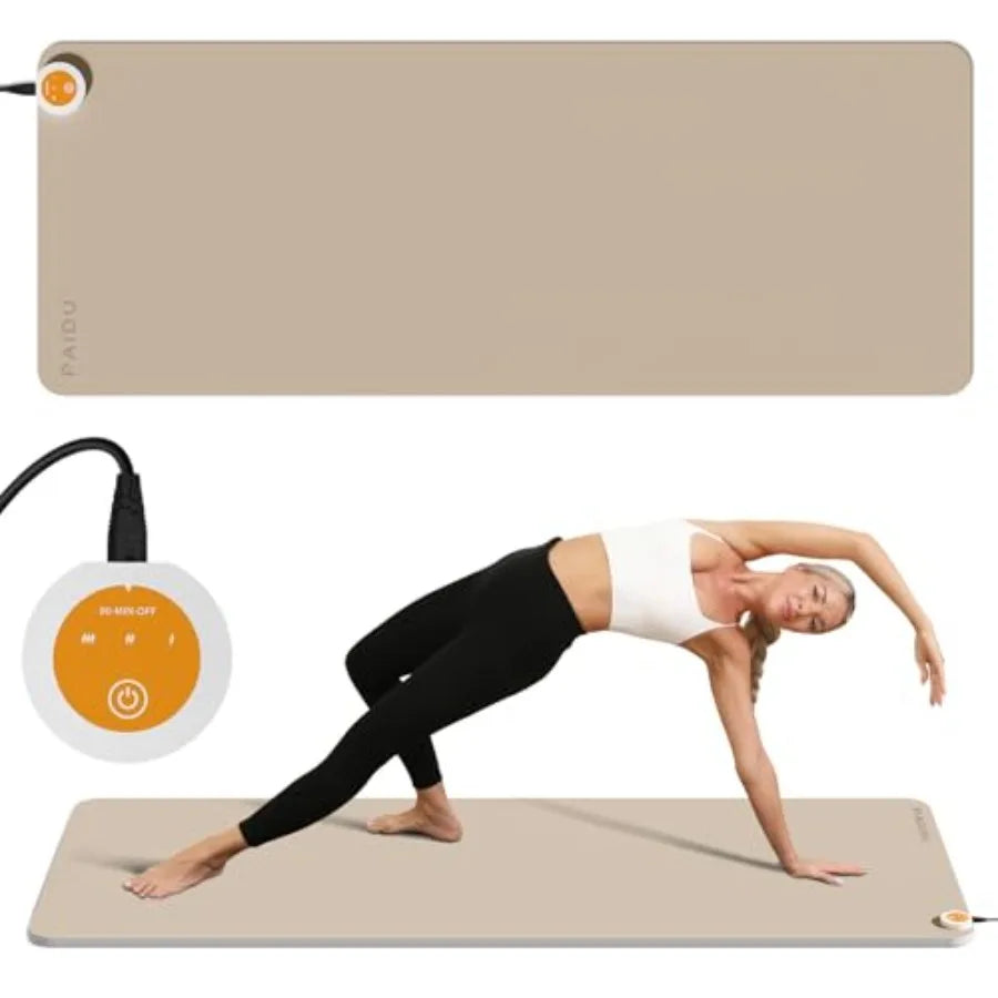 Adjustable Temperature Heated Floor Mat for Yoga/Pilates, Extra Large Size, Ant-Slip Surface