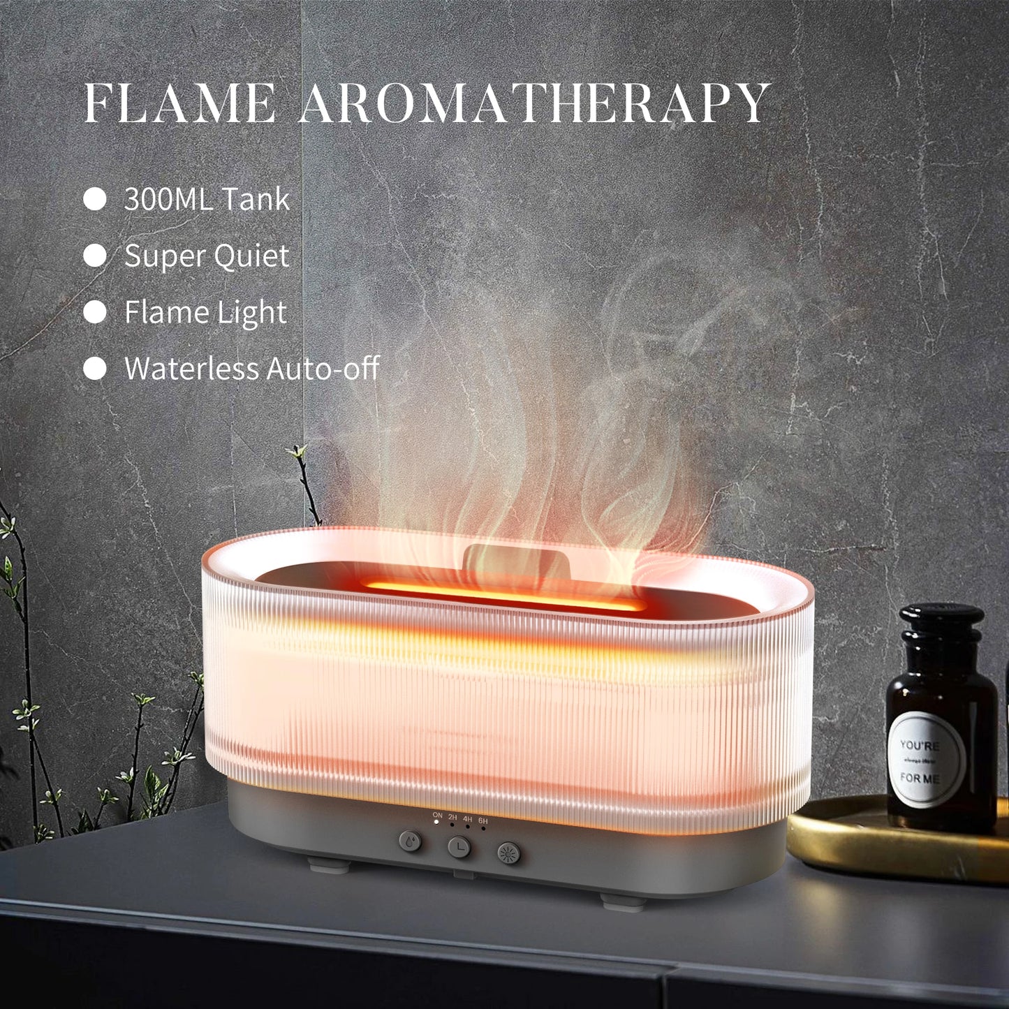 Air Humidifier, Small Size, Ultrasonic Cool Mist Maker, Aroma Diffuser Led Essential Oil Flame Lamp