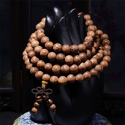 Multilayer 108 Wood Beads, Lotus Bracelet, Tibetan Buddhist Mala, Charm Rosary Bracelet