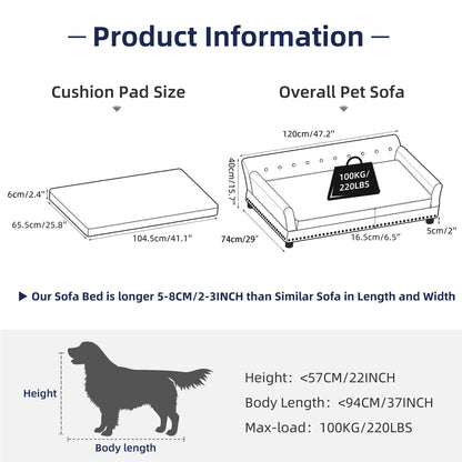 Large Dog, Elevated Velvet Couch Bed, Memory Foam