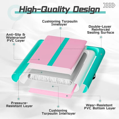 Pink Inflatable Tumble Track Gymnastics Mat with Pump for Home Use Perfect for Cheerleading