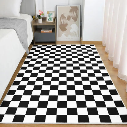 Black and White Checkered Rug for Living Room, Bedroom, Washable, Non Slip, Stain Resistance