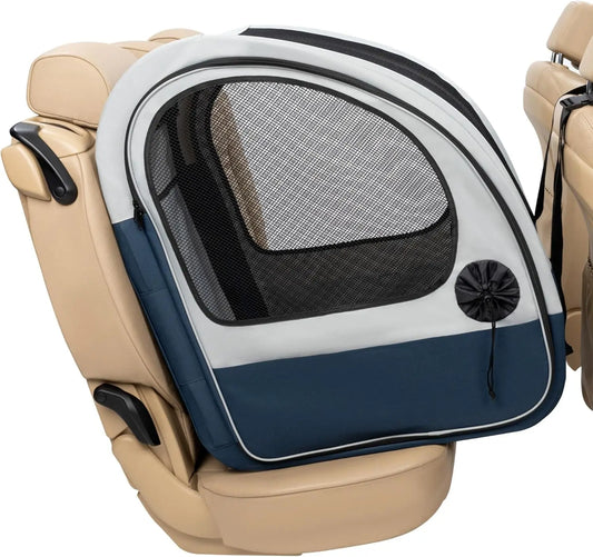 Portable Pet Crate for Car, Folds Down for Storage, Secures with Headrest Strap and Seatbelt,