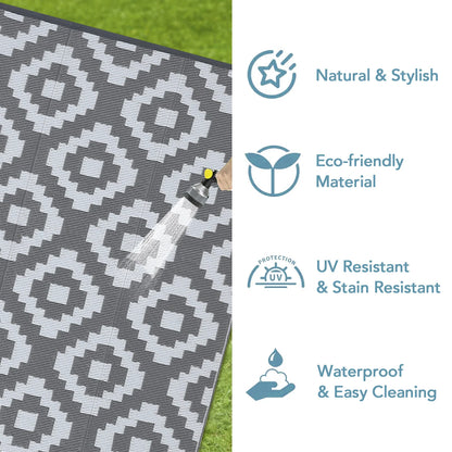 Outdoor, Plastic Straw Rug, Modern Geometric, Waterproof, Reversible Floor Mat