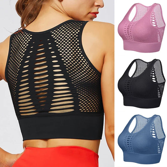 Seamless, Breathable, Active, Mesh Sports Bra, Push-Up, Fitness, Yoga, Running