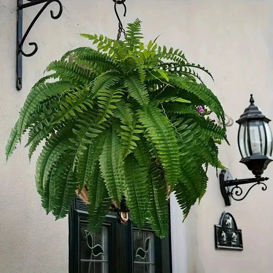 Realistic Boston Ferns, Artificial, UV Resistant Fake Greenery, Door Porch Decors